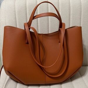 Tan Faux Leather Tote Bag